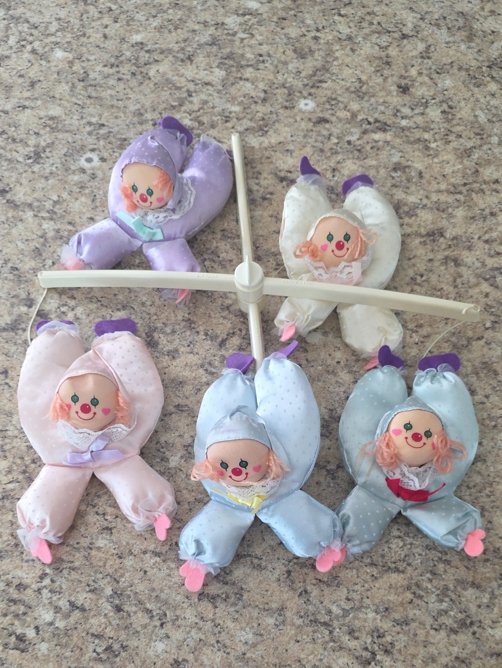 Vintage 1980's Jolly Jumper Pastel Clown Mobile Frame & Plush Clowns -Parts